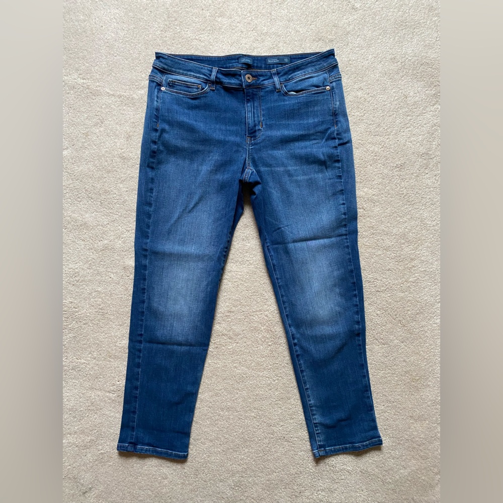 J. JILL Relaxed Boyfriend Mid Rise Straight-Leg Ankle Denim Jeans Size 12P Blue
